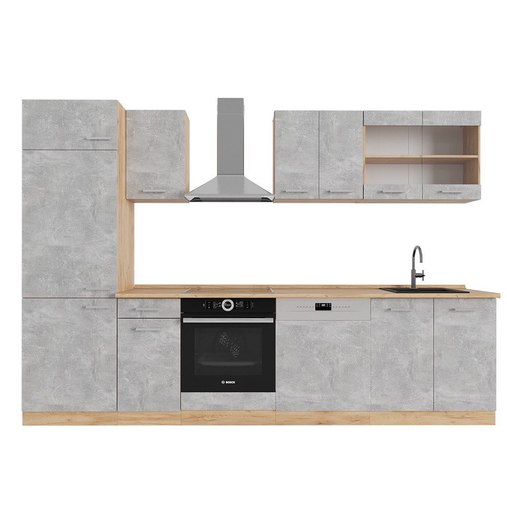 Vicco Küchenzeile R-Line, Beton/Goldkraft Eiche, 300 günstig online kaufen