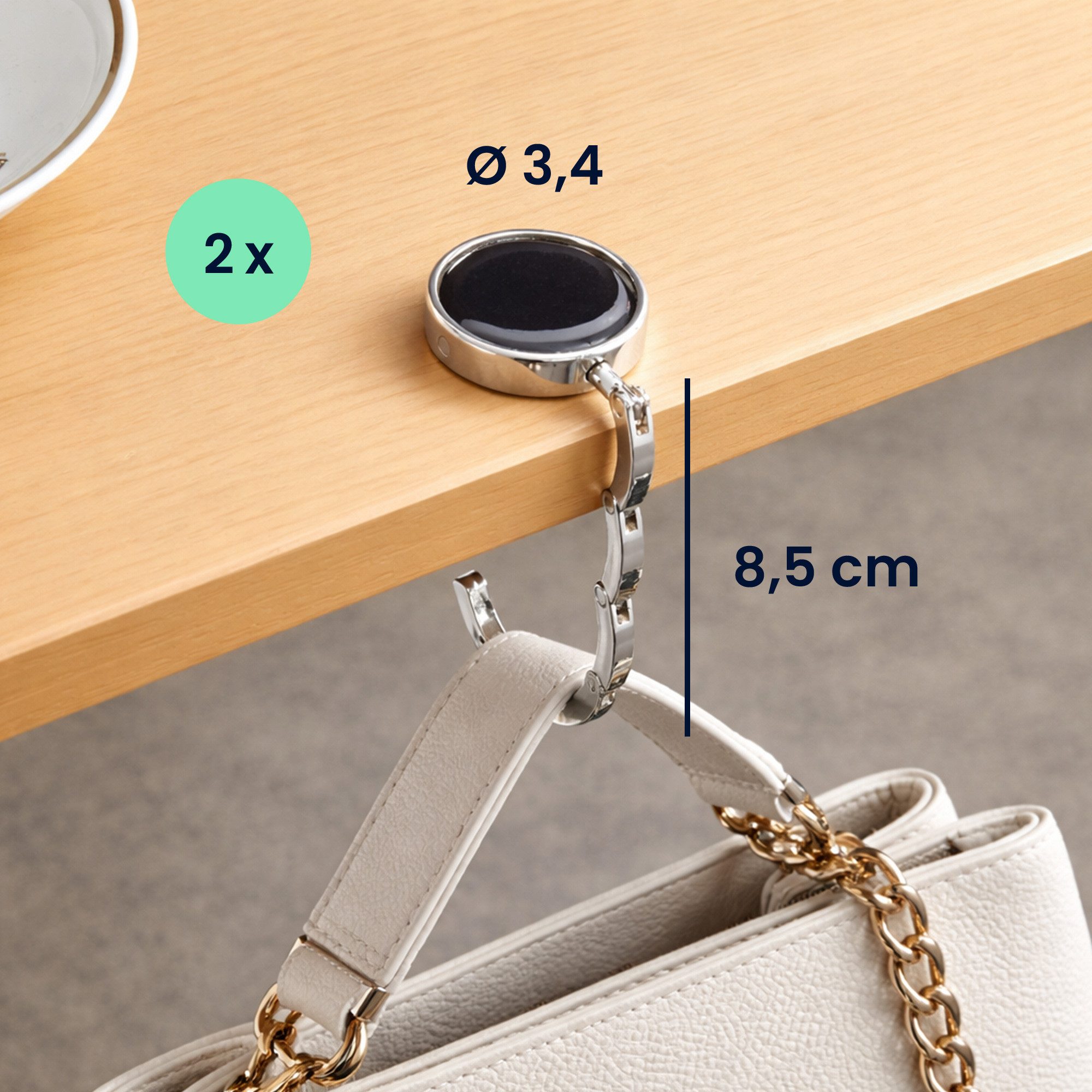 kwmobile Taschen-Halterung kwmobile Tisch Handtaschenhalter Haken, (2-tlg., 2x Faltbare Antirutsch Taschenhaken Halterung für Handtaschen)