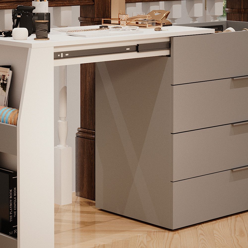 Vicco Schreibtisch Iva, Grau, 98.5-167.5 x 80 x 47 cm ausklappbar, 4 Schubladen (1-St) – Bild 5 von 5