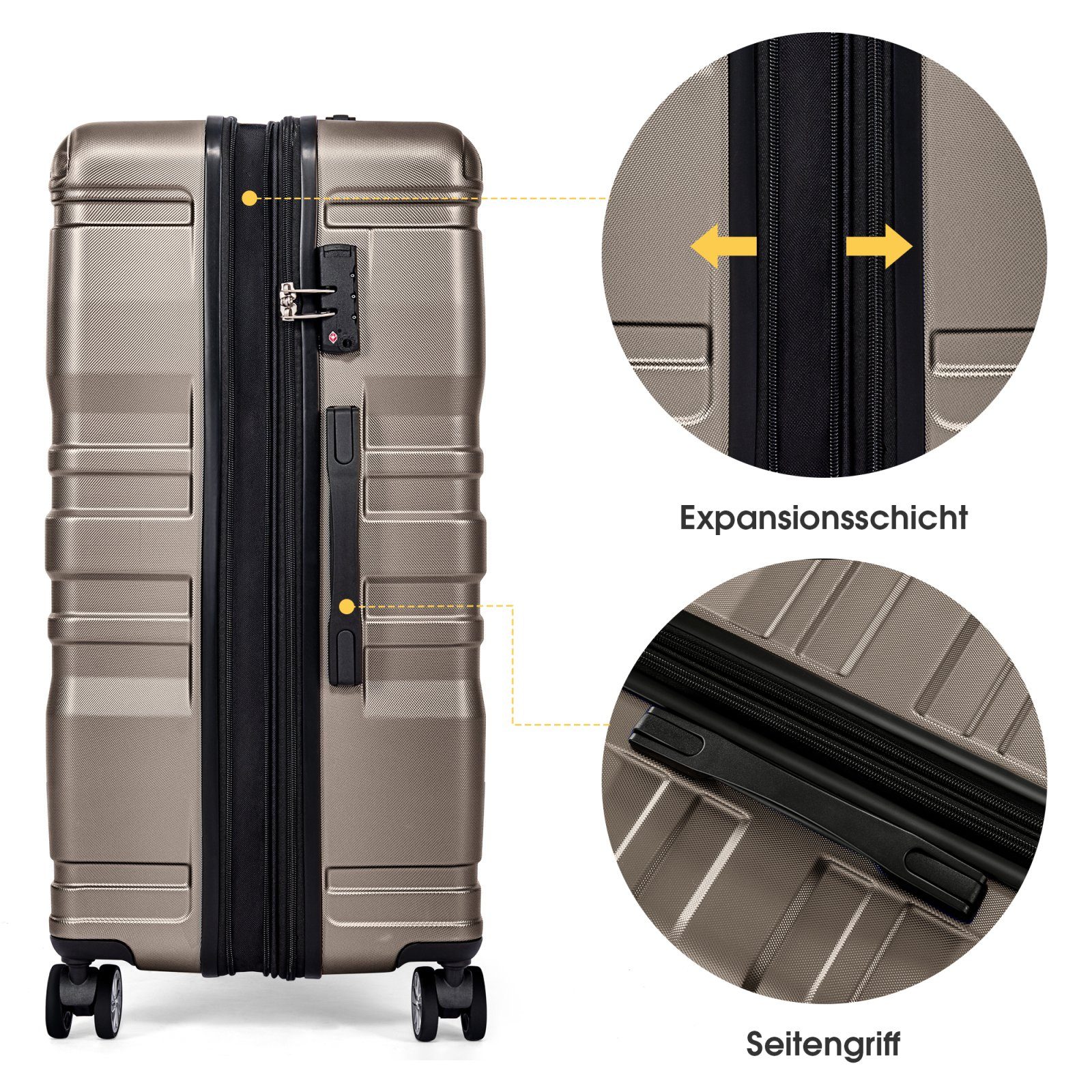 Koffer mit Handgepäckkoffer Trolleyset TSA-Schloss Gold Hartschalen-Handgepäck Universalrad SEEZSSA