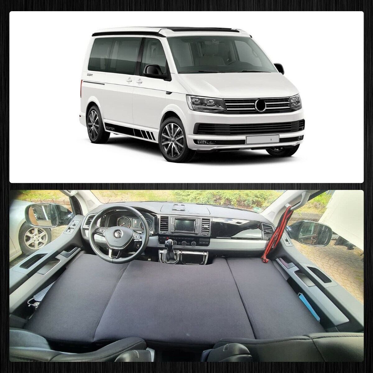 Klappmatratze für VW T5 T6 T6.1 California Multivan Caravelle Transporter (T56), BREMER SITZBEZÜGE, (Set, 3-teilige klappbare Schlafauflage), in Schwarz