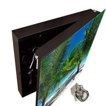 banjado Schlüsselkasten Glas Strand (Stahl Gehäuse, mit 50 Haken), 30 x 30 x 5 cm