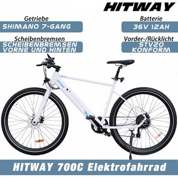 HITWAY E-Bike 700c, 700c Elektro-Mountainbike 36V 12AH, 7-Gang-Shimano,250W Elektrofahrrad