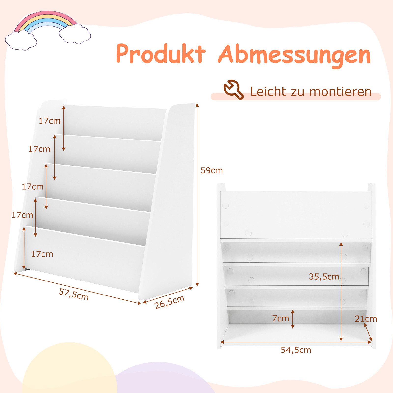 COSTWAY Kinderregal, mit 4 Fächern, Aufbewahrungsregal, Holz, Trapezstruktur