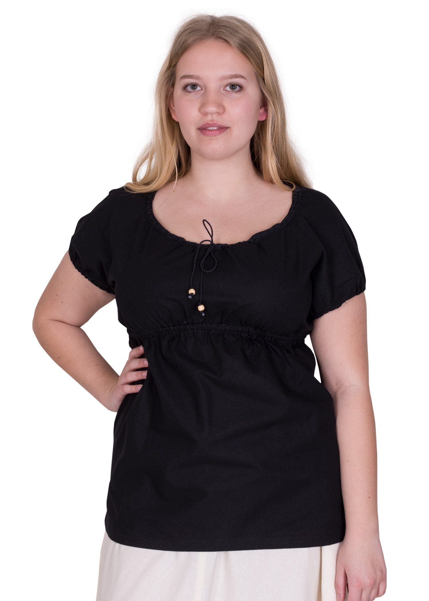 Battle Merchant Burgfräulein-Kostüm Mittelalter Kurzarm-Bluse Aren, schwarz S