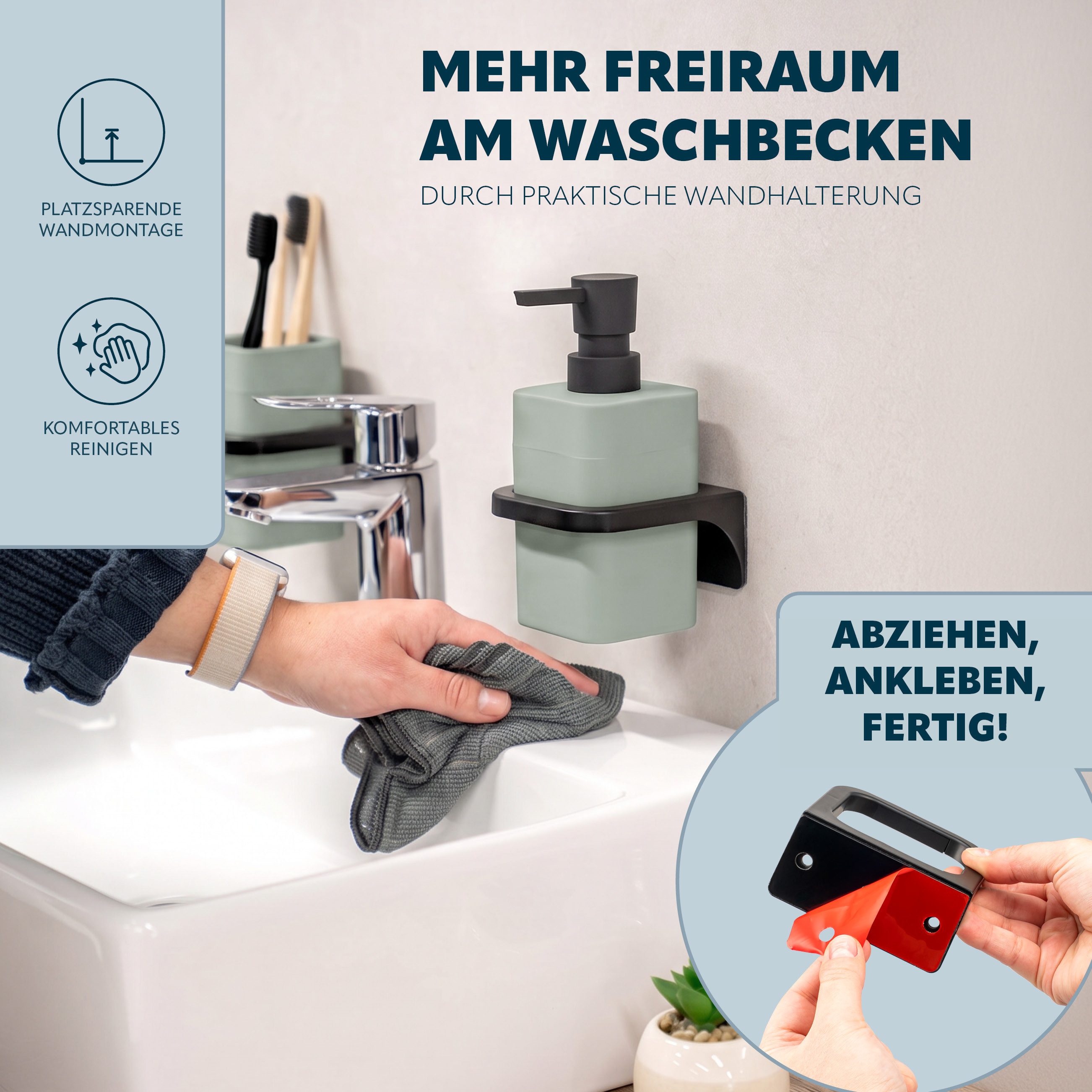 bremermann Badaccessoire-Set Bad-Serie SAVONA Softtouch inkl. Wandhalter, eckig – Bild 4 von 5