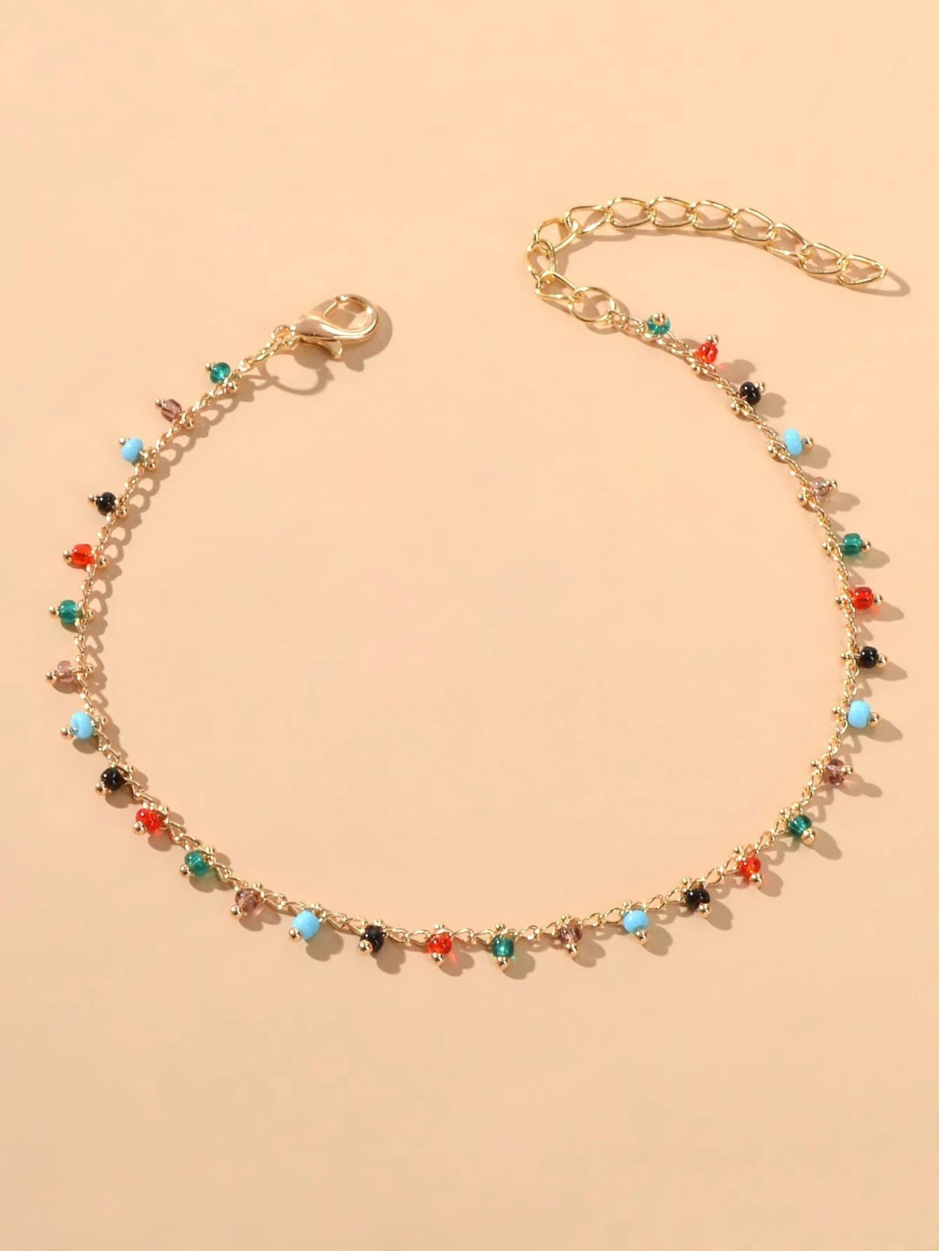 The Beauty House Fußkette Bunte Fußkette Damen – Vergoldetes Fußkettchen mit Perlen, – Boho Sommer Schmuck – Verstellbar