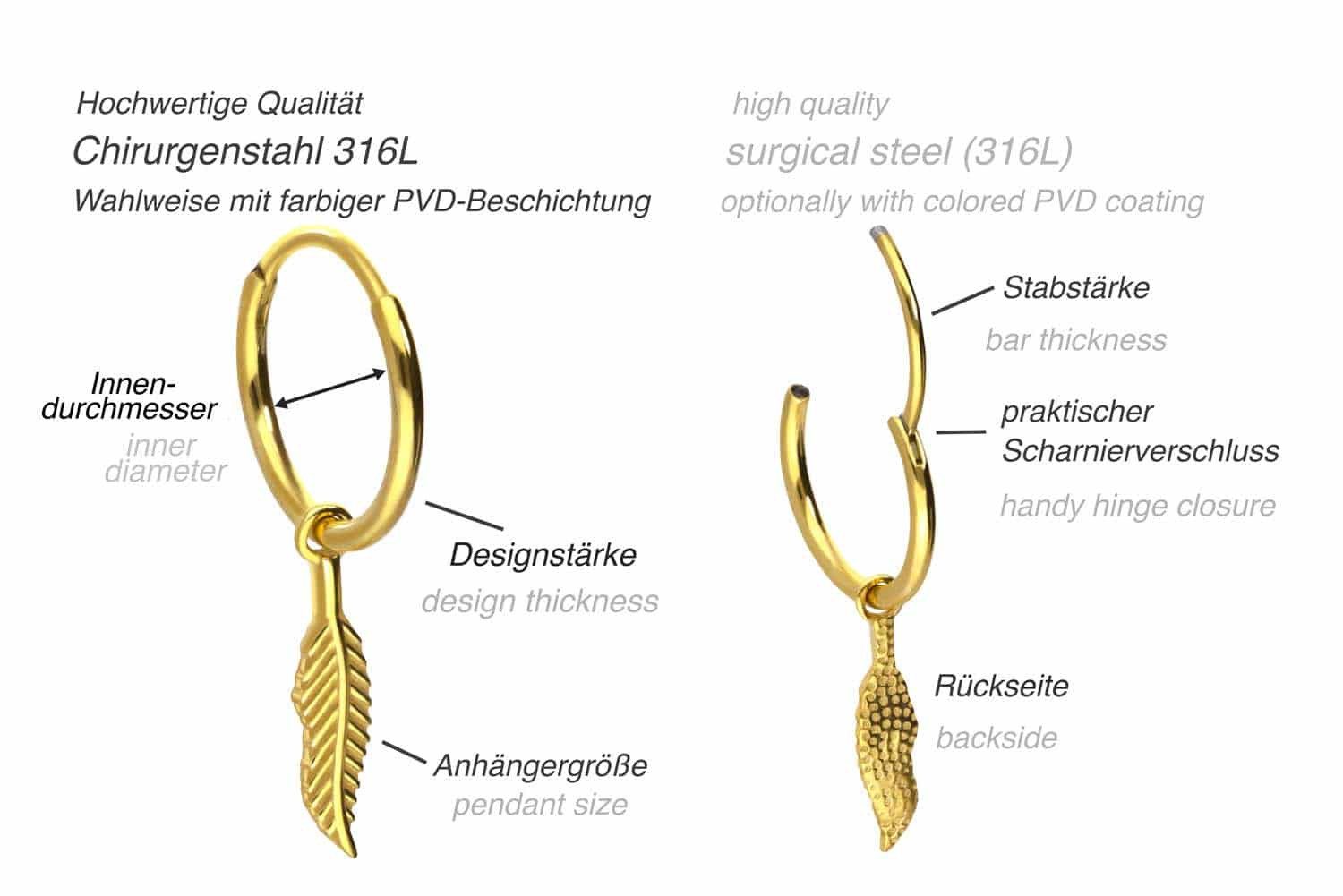FILANGO Piercing-Set Chirurgenstahl Ohrclicker Creolen FEDER günstig online kaufen