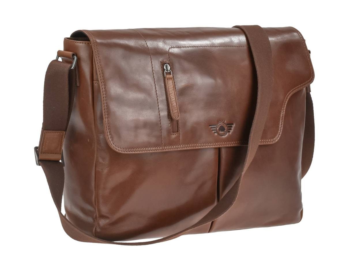 Greenburry Umhängetasche "Waxy Vintage" Leder Schultertasche Messenger für Damen und Herren, Hauptfach 38x30cm, Notebookfach 34x23cm, 160cm Schultergurt