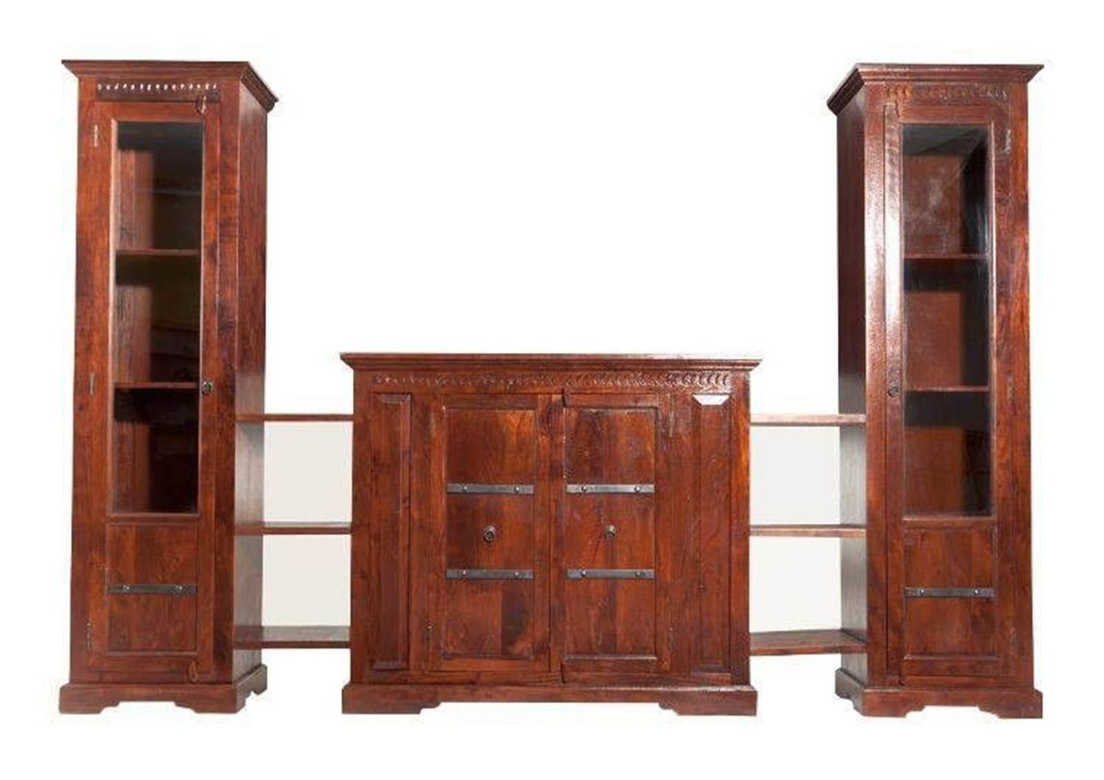 Massivmoebel24 Wohnwand OXFORD, (Wohnwand Akazie 300x39x200 nougat lackiert OXFORD #600), Wohnwand Akazie 300x39x200 nougat lackiert OXFORD #600