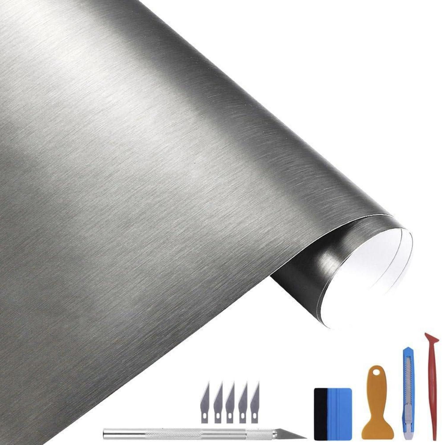 LuxusKollektion Möbelfolie Vinylfolie 100x300cm Edelstahl Chrom Auto Aufkleber Grau 100cm x 300cm, (1St)