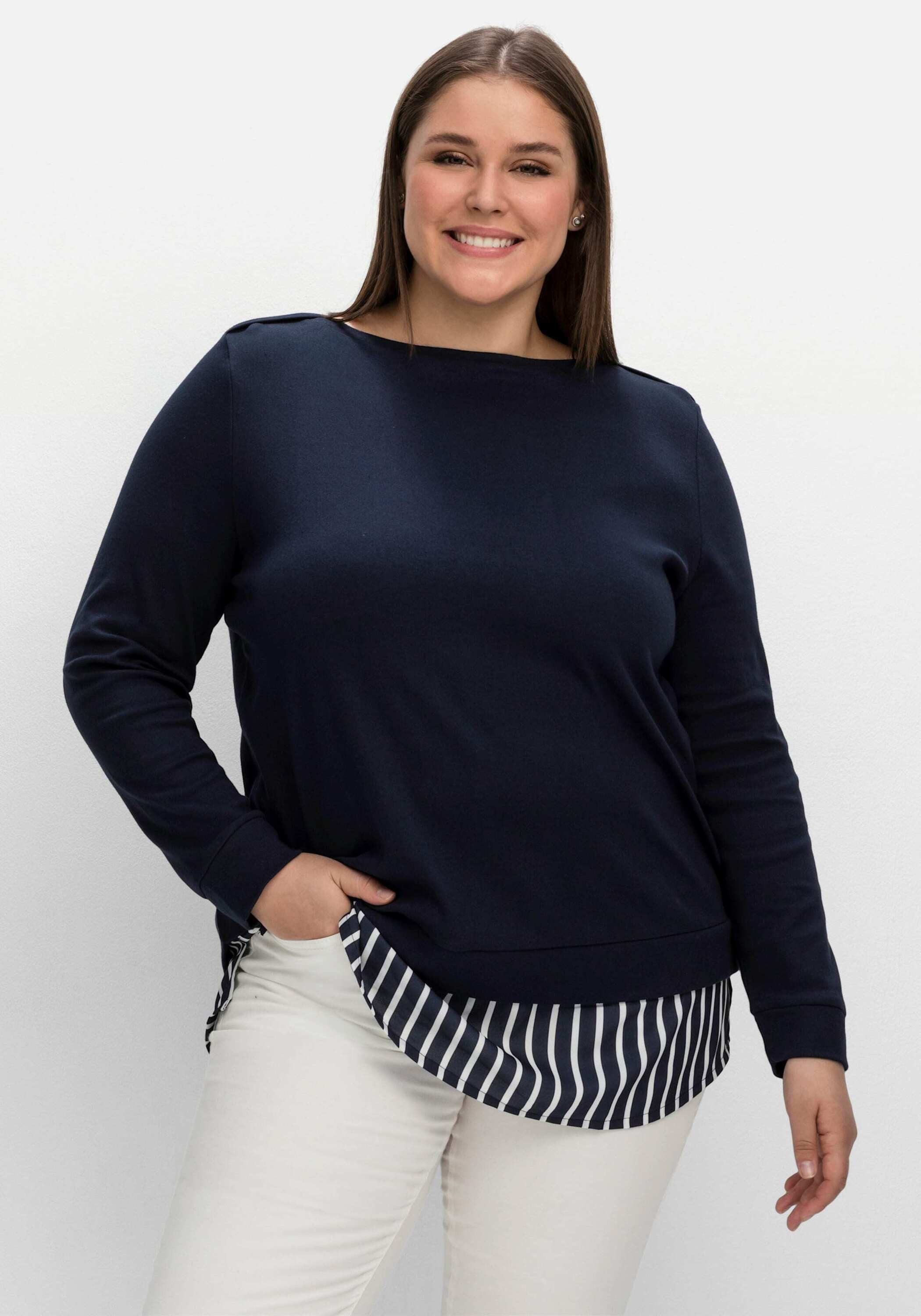 Sheego T-Shirt 2-in-1-Shirt Langarm mit Ansatz aus Blusenstoff günstig online kaufen