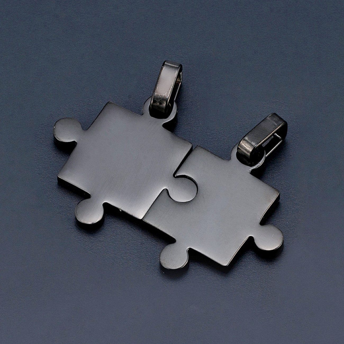 KARMA Partnerkette mit Puzzle Anhänger Schwarz Silber Edelstahl modern (Set, Halskette Partnerschmuck Puzzlekette), Damen Herren Kette