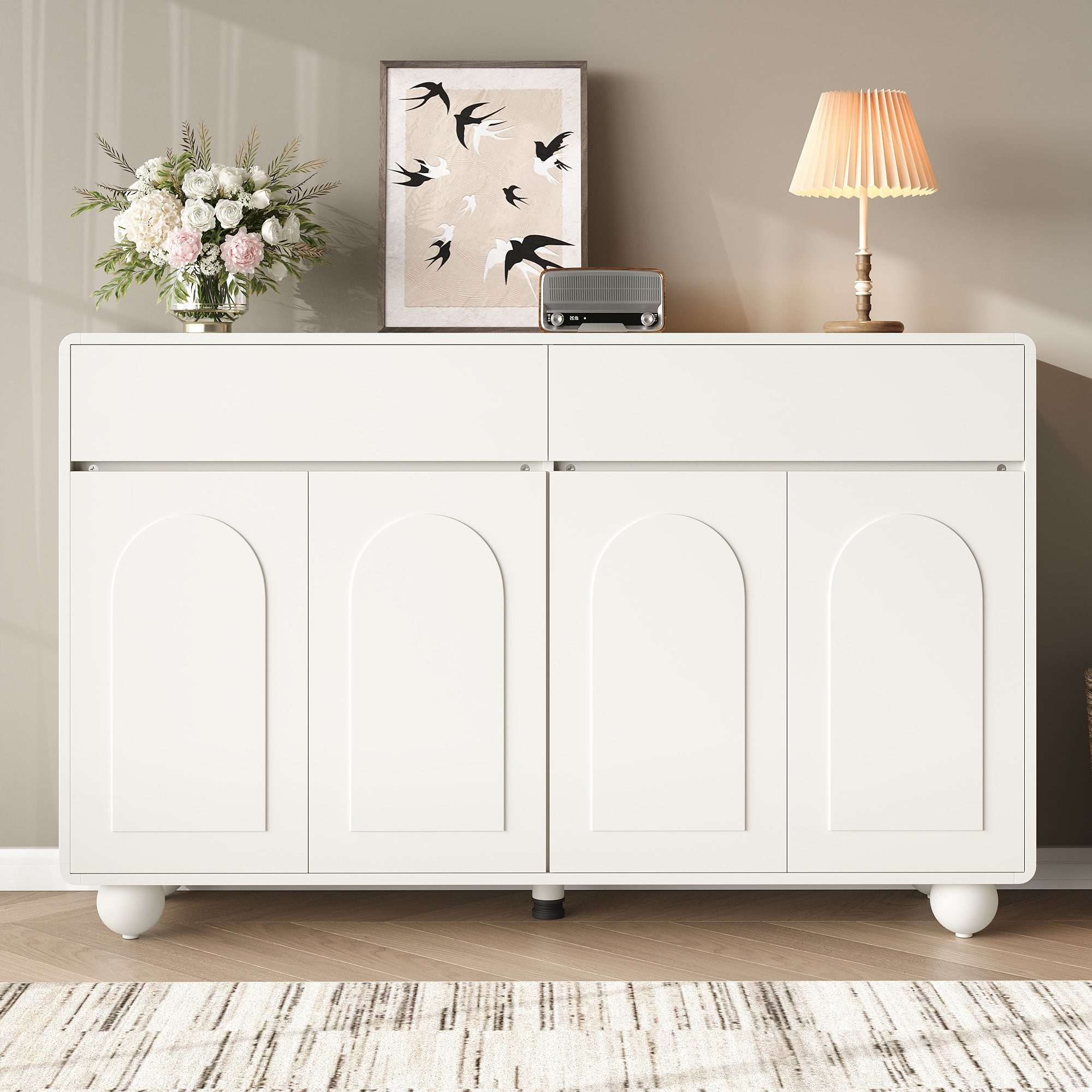 REDOM Sideboard Praktischer Stauraumschrank (Packung, 1 St., Weiß, PB+MDF, Metallfüße), 140x89x38cm, 2 Schubladen + 4 Türen