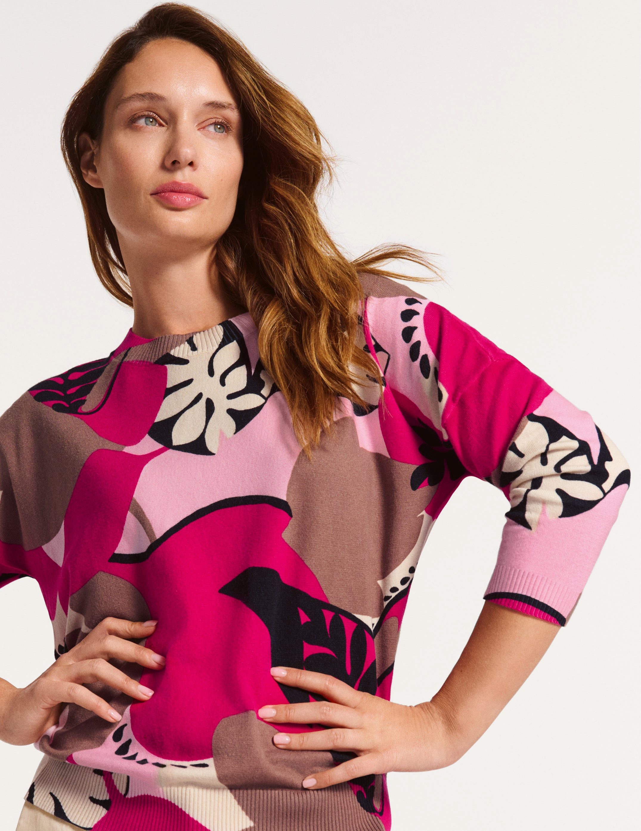 Faber Rundhalspullover Rundhalspullover mit Color-Wave-Print Feinstrick mit Inside-Print