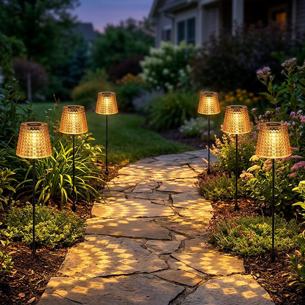 GLOBO LIGHTING LED Solarleuchte, LED-Leuchtmittel fest verbaut, Warmweiß, LED Solarleuchte Kristalllampe schwarz amber Akku H 60 cm 6er Set