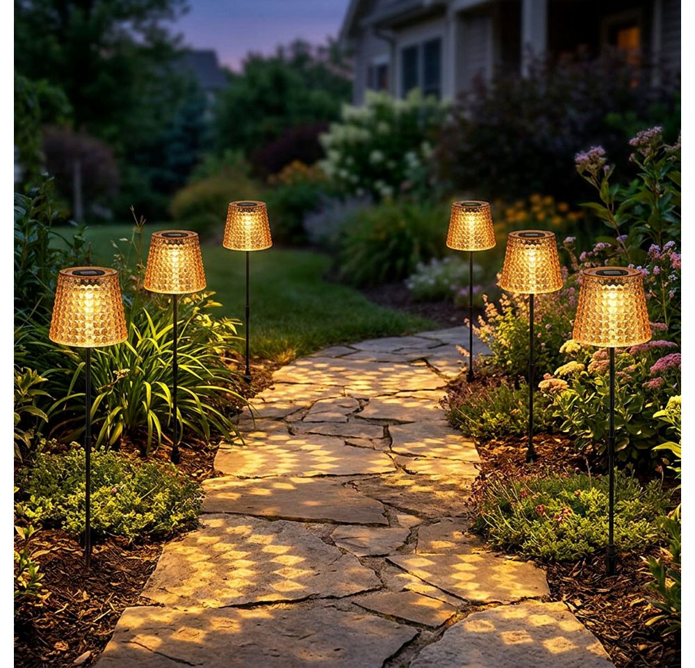 GLOBO LIGHTING LED Solarleuchte, LED-Leuchtmittel fest verbaut, Warmweiß, LED Solarleuchte Kristalllampe schwarz amber Akku H 60 cm 6er Set