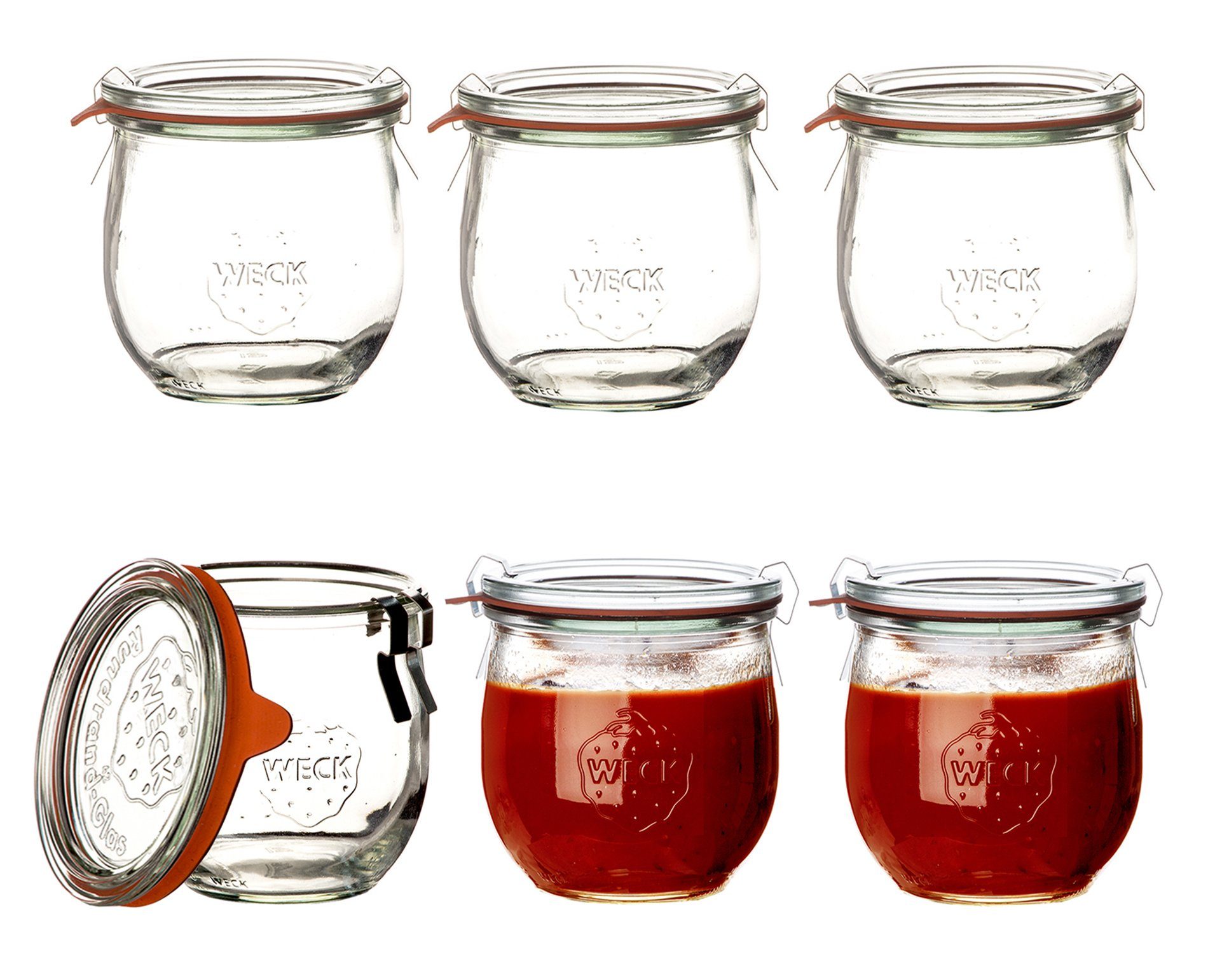 WECK Einmachglas 6er Set Tulpengläser Einmachgläser Gummis mit Klammern, Glas, (6-tlg) 370ml und