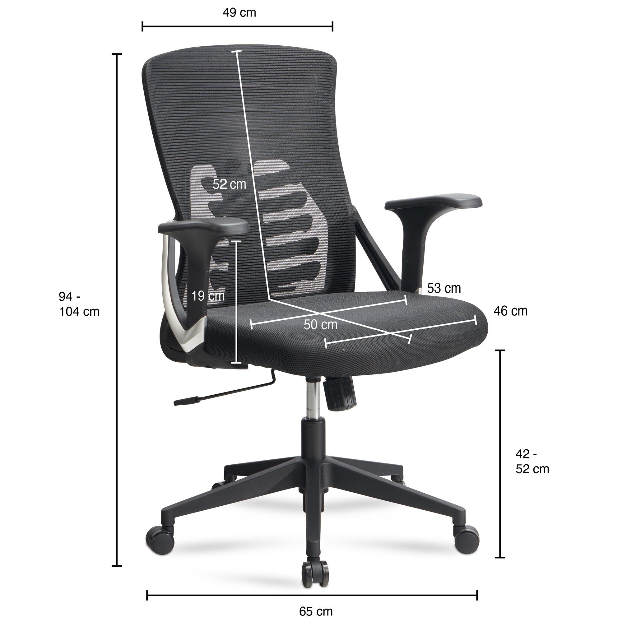 FINEBUY Drehstuhl Bürostuhl Schreibtischstuhl Mesh Ergonomisch Stoff 120 kg (Ergonomisch mit Armlehnen, Schreibtischstuhl Stoff), Bürostuhl Schwarz Mesh-Bezug 120 kg Drehbar