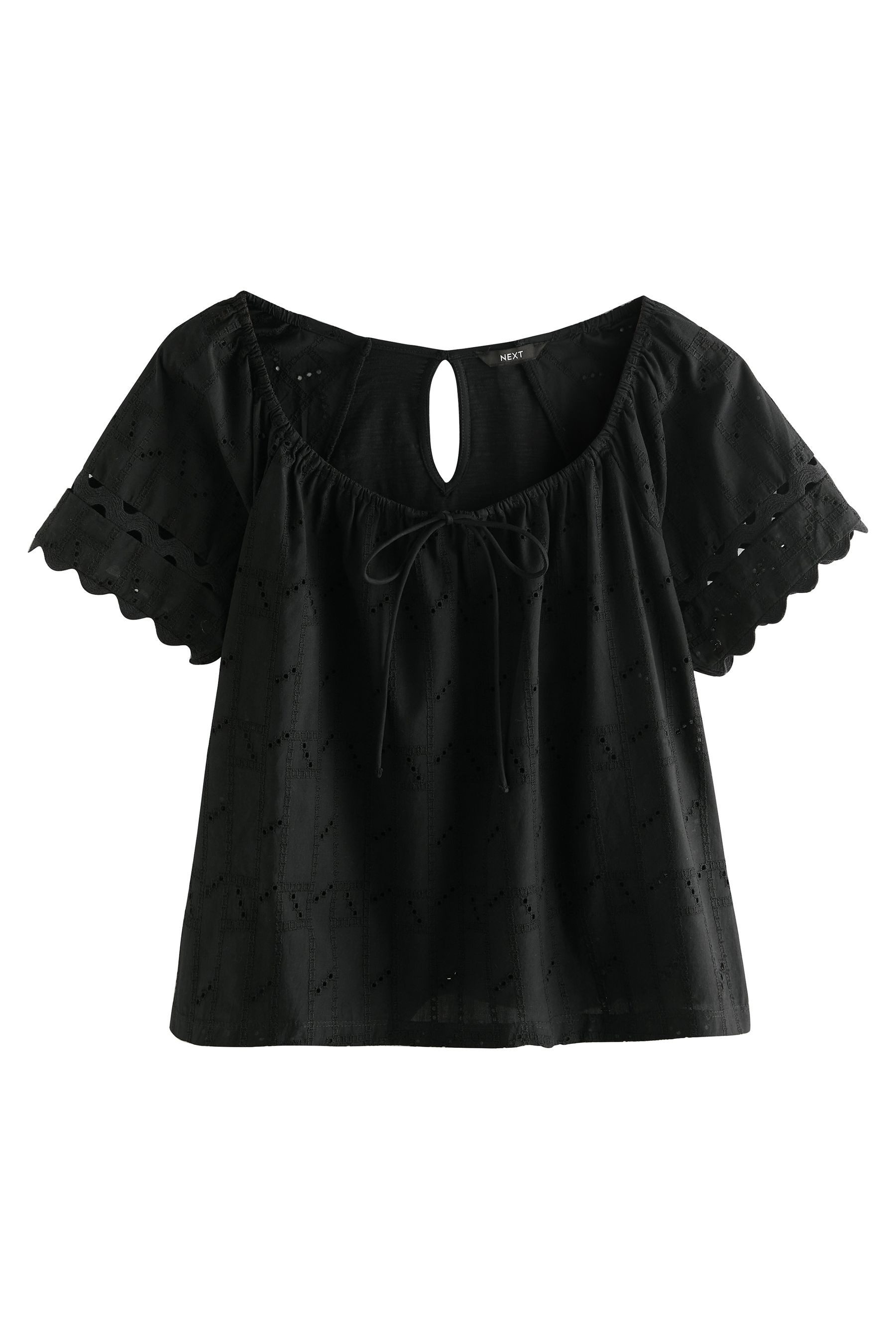 Next Kurzarmbluse Kurzarmoberteil mit Zackenlitze und Lochstickerei (1-tlg) günstig online kaufen