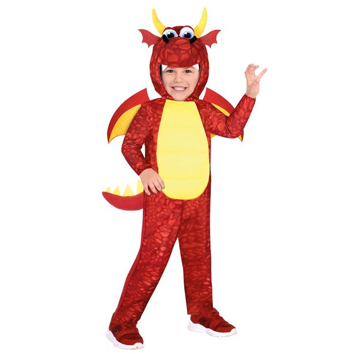Amscan Kostüm Drachen Kostüm "Red Dragon" für Kinder - Rot Comic Tierkostüm
