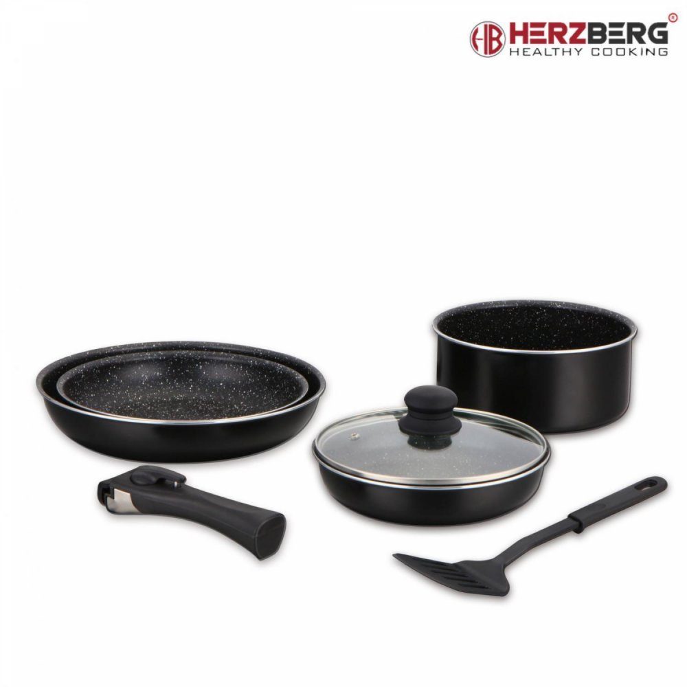 Herzberg Kochtopf Herzberg 7 teiliges Kochset Schwarze Farbe Material Aluminium, (7-tlg)