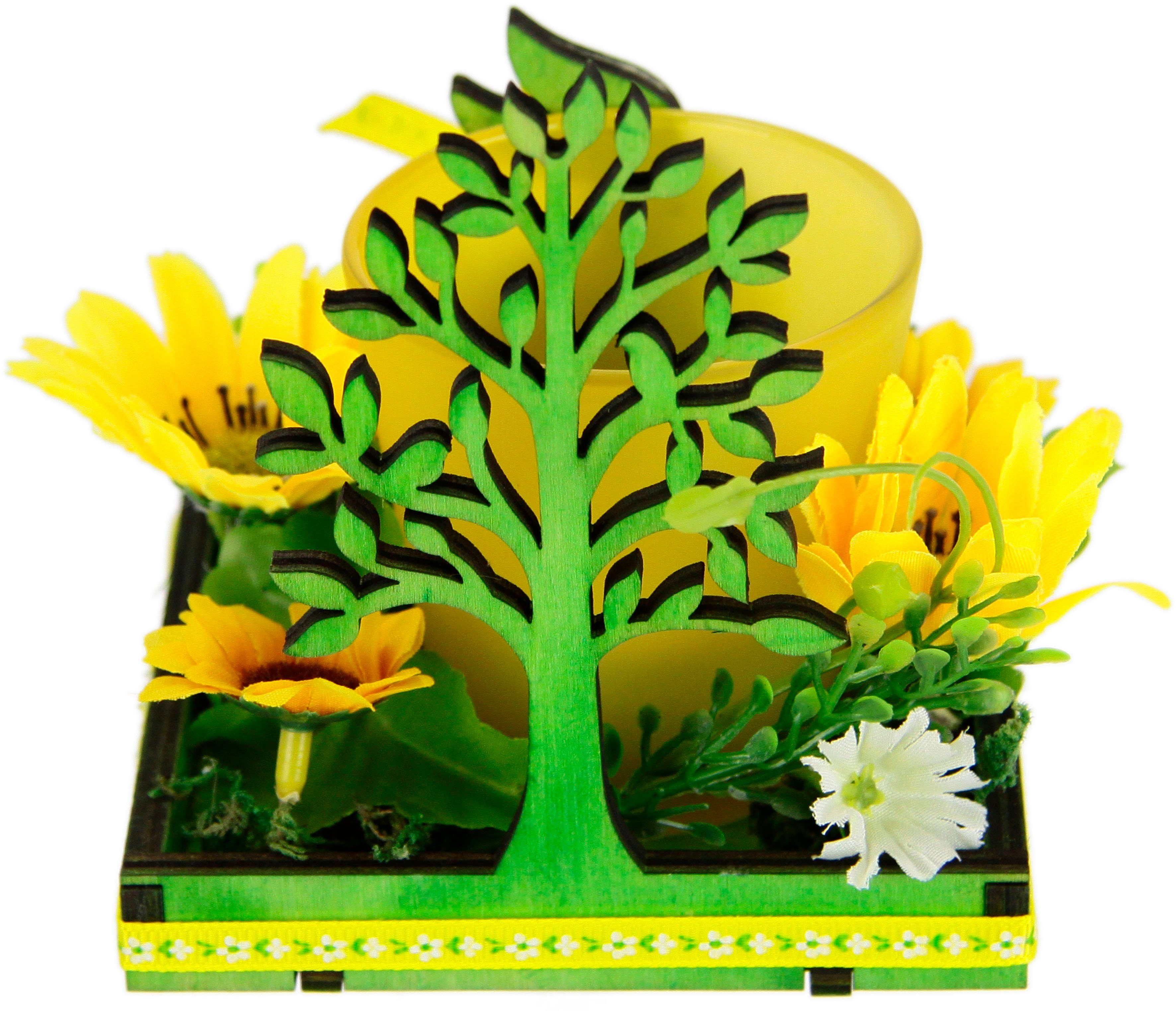 I.GE.A. Teelichthalter Hase, 2er Set Windlicht Osterhase Glas Holz Kerzenleuchter Frühlingskranz 3D