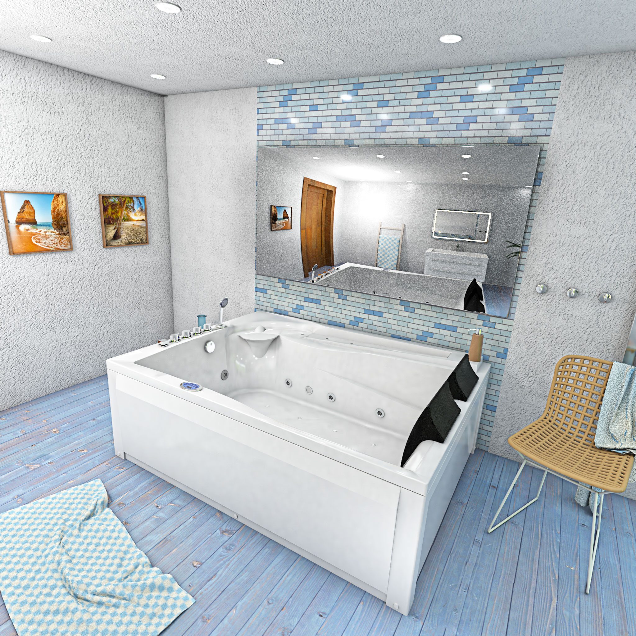 AcquaVapore Whirlpool-Badewanne Whirlpool Pool Badewanne Wanne W12H-TH-B-ALL 180x135cm, (1-tlg), mit Ablaufgarnitur