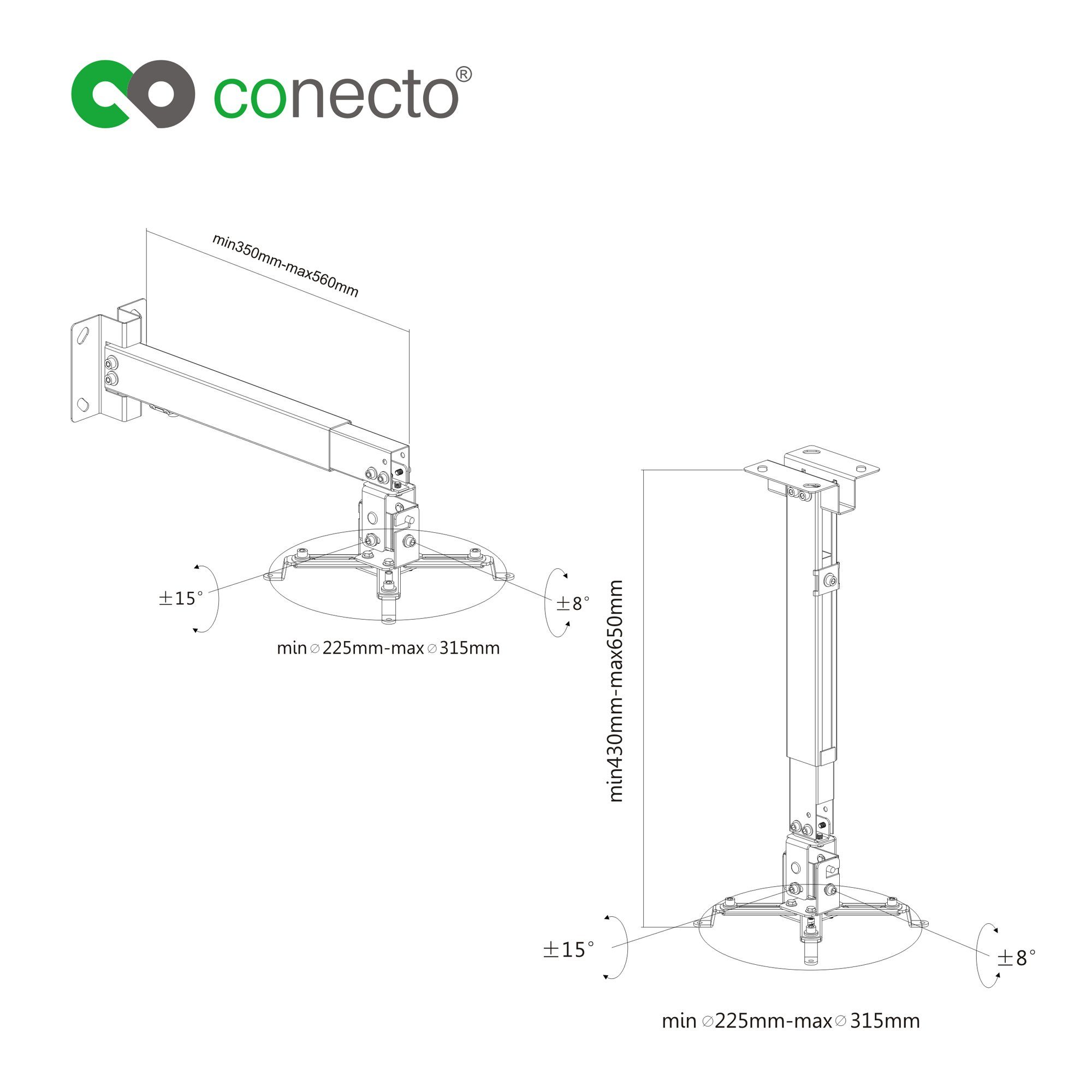 conecto Beamer-Wandhalterung Universal Projektor Beamer Wand- Deckenhalterung, (schwenkbar um 360°, neigbar) – Bild 4 von 5