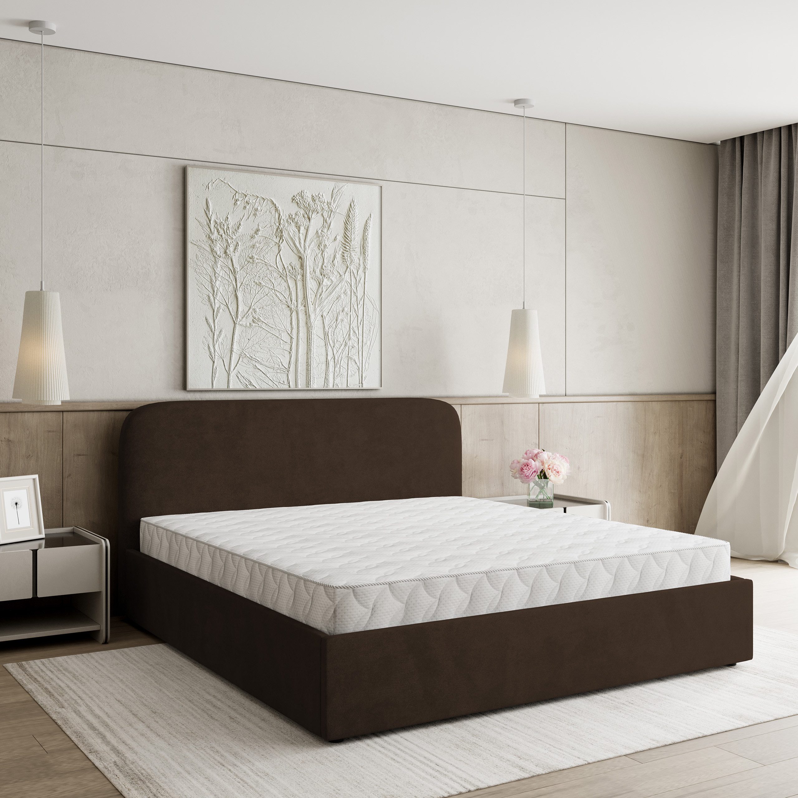 Masseno Polsterbett RENIVE 160x200 cm braun (mit Bettkasten und Lattenrost)