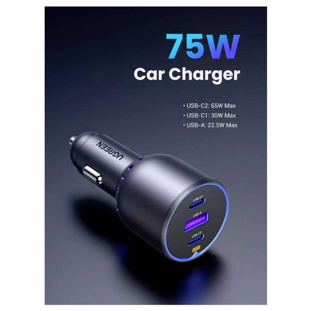 UGREEN KFZ-Ladestation 75 W USB 2.0 Buchse A, USB-C® Buchse, USB-C® Buchse USB-Ladegerät