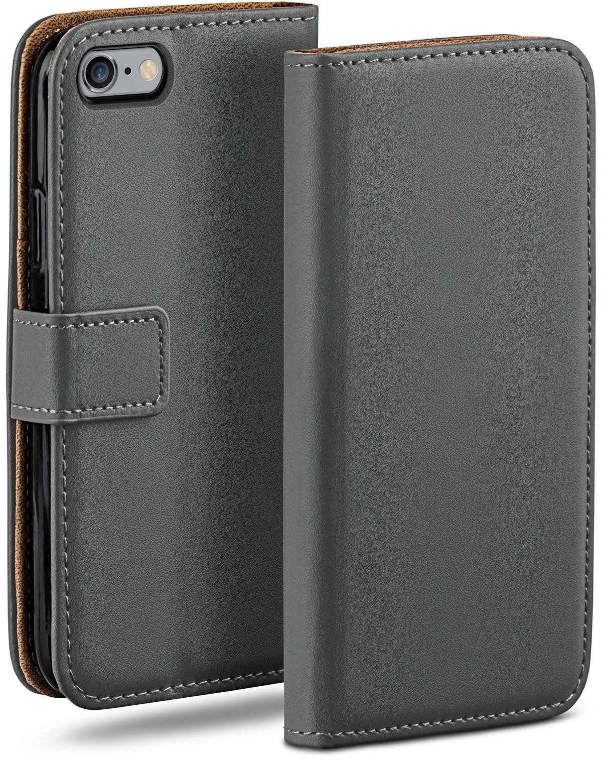 moex Handyhülle für iPhone 6 Plus Hülle Klappbar Book Case Dunkelgrau 5,5 Zoll, Klapphülle Kartenfach Flip Cover Handytasche Leder Optik Schutzhülle