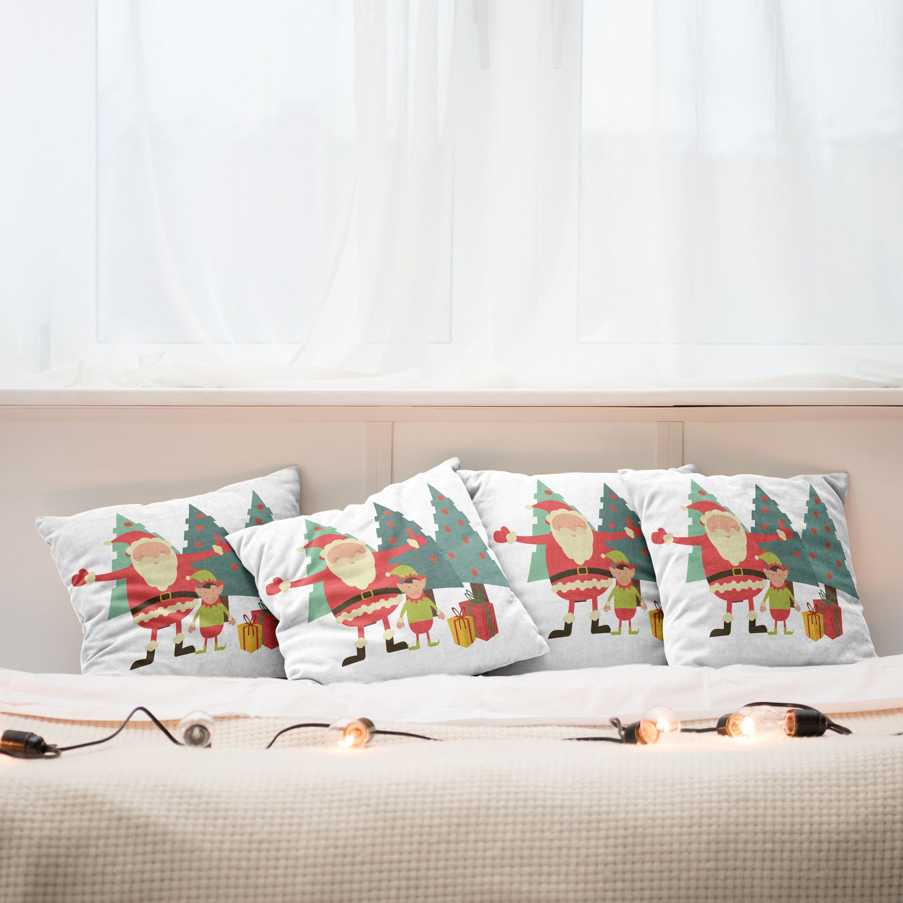 Kissenbezüge Modern Accent Doppelseitiger Abakuhaus Little Elf Presents Digitaldruck, (4 Man Weihnachtsmann Stück)