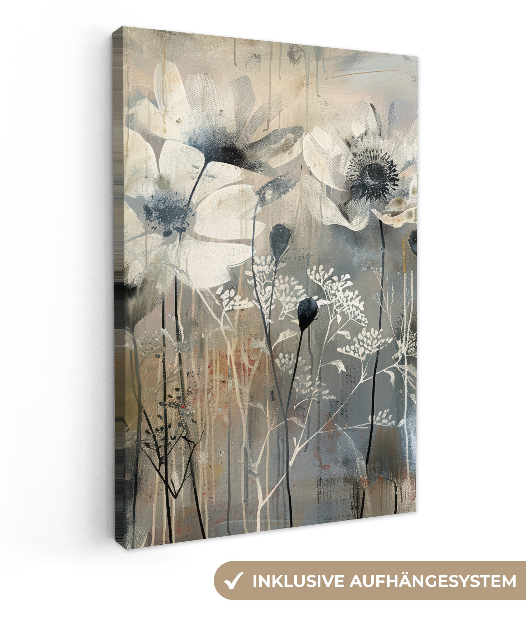 OneMillionCanvasses® Leinwandbild Blumen - Pflanzen - Grau - Abstrakt, Foto günstig online kaufen