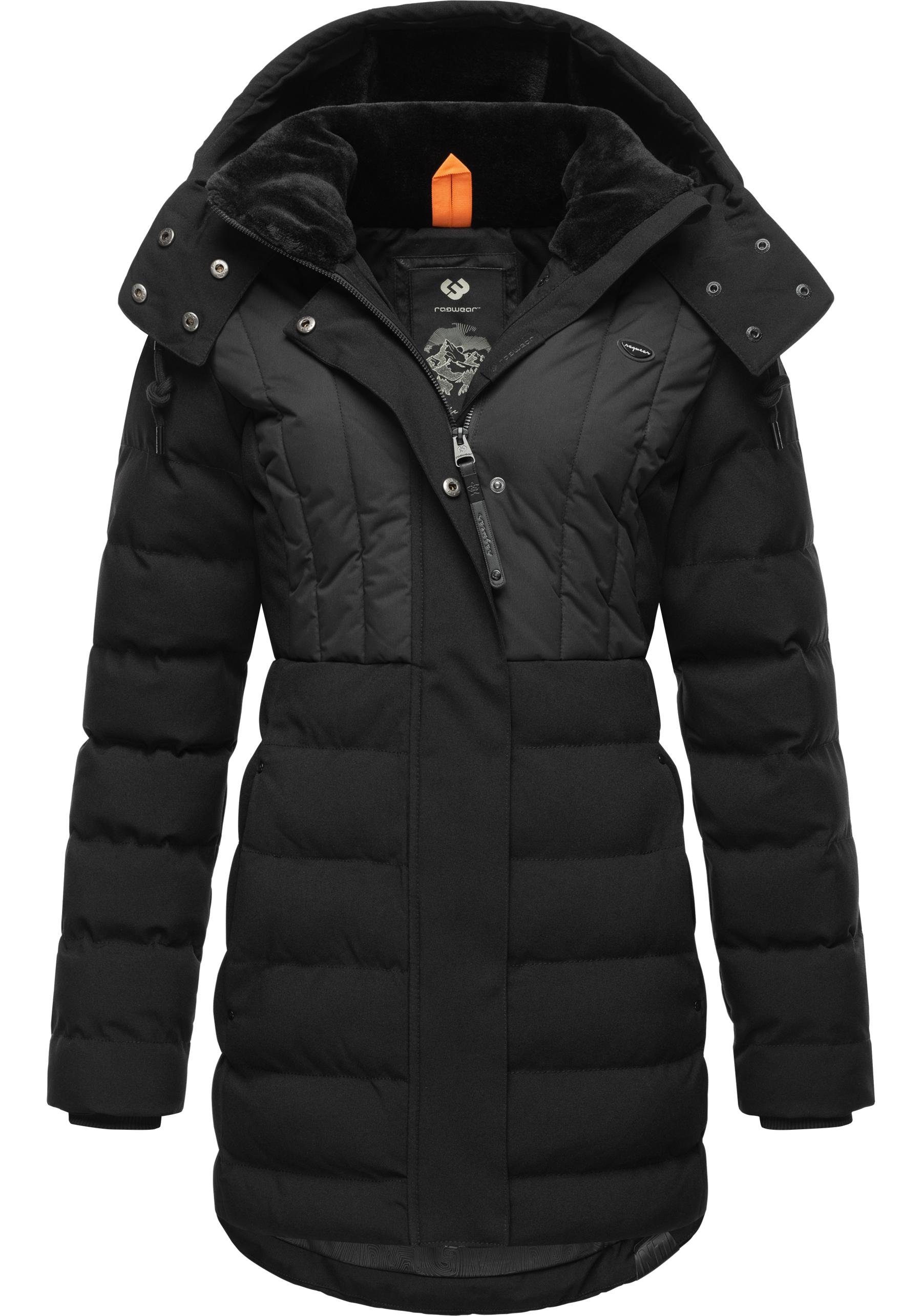 Ragwear Winterjacke Ashanta Block stylischer, gesteppter Winterparka mit gefütterter Kapuze schwarz