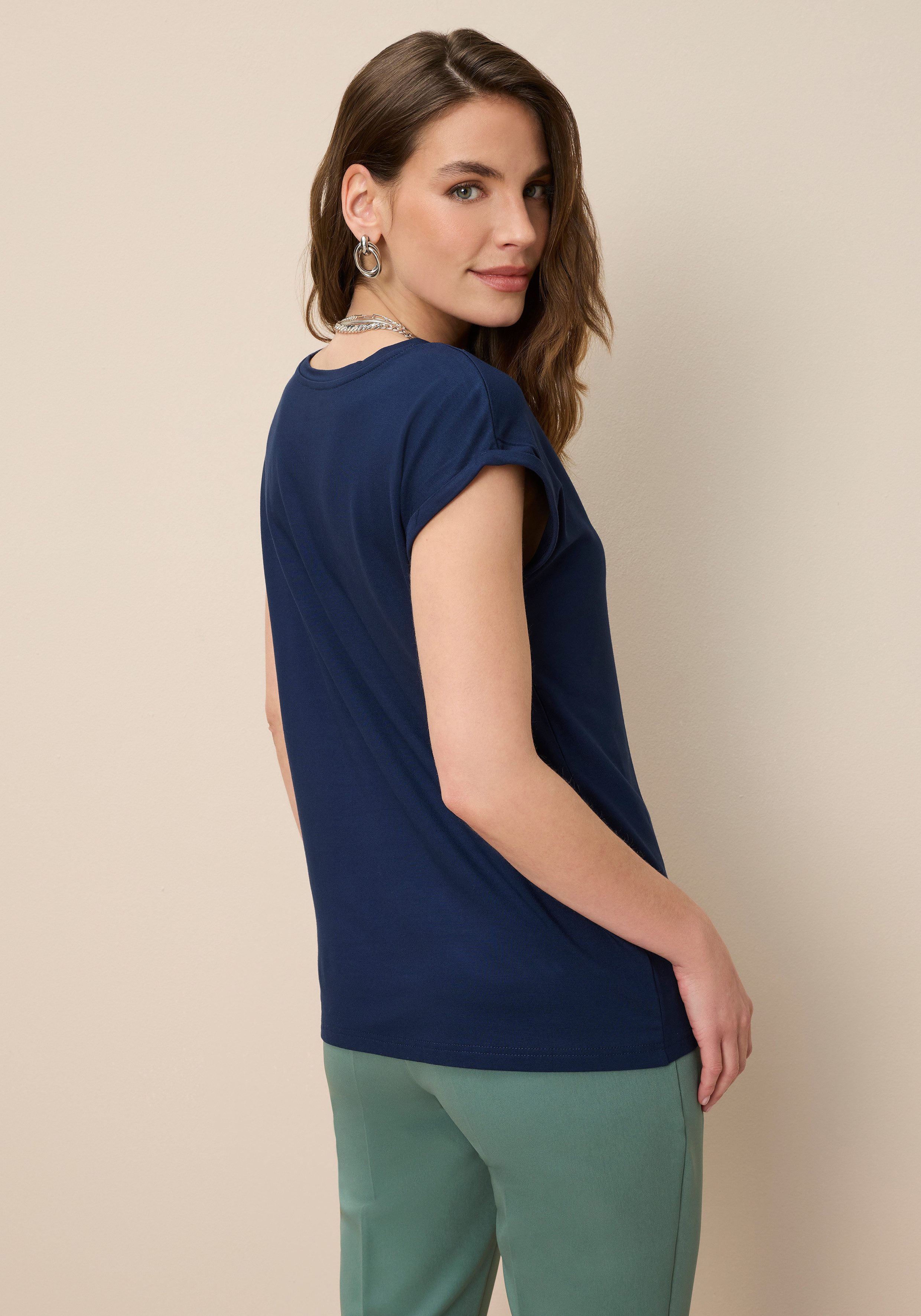 Tamaris T-Shirt Regular Fit, mit überlappenden Schultern, Kurzarm mit Aufsc günstig online kaufen