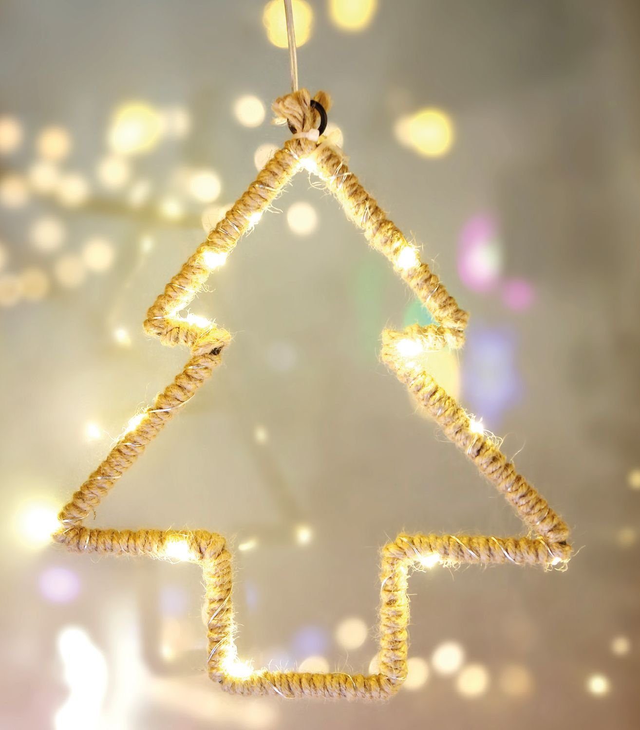 BURI Lichterkette Weihnachtliche LED-Deko Tanne Stern Lichterkette warmweiß Jutekordel F, Tanne