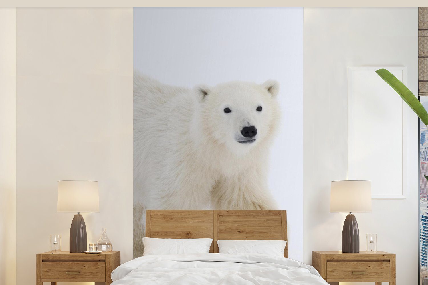 MuchoWow Fototapete Eisbär - Schnee - Weiß, Matt, bedruckt, (2 St), Vliestapete für Wohnzimmer Schlafzimmer Küche, Fototapete