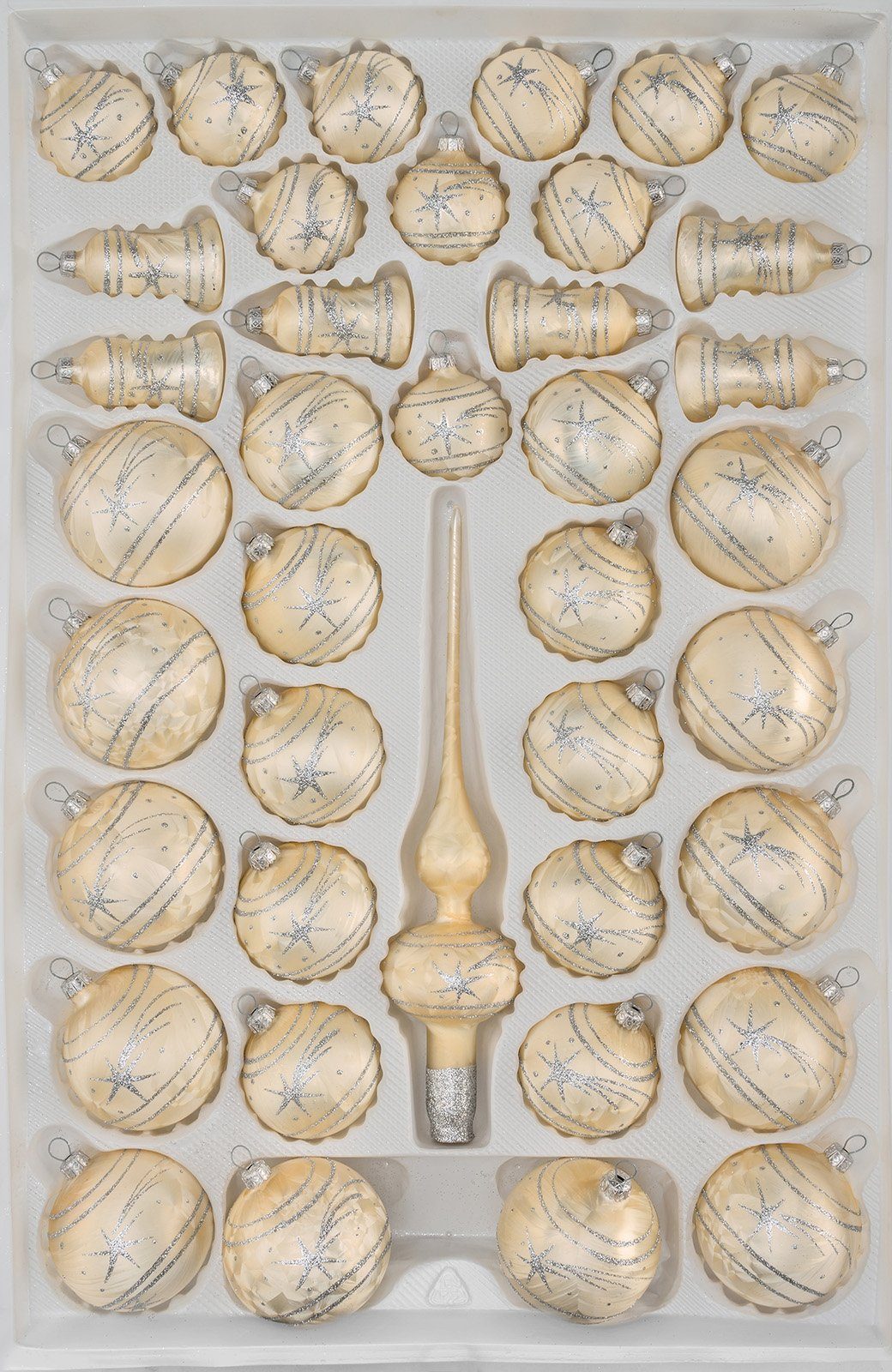 Navidacio Weihnachtsbaumkugel 39 tlg. Glas-Weihnachtskugeln Set in Ice Champagner Silber Komet