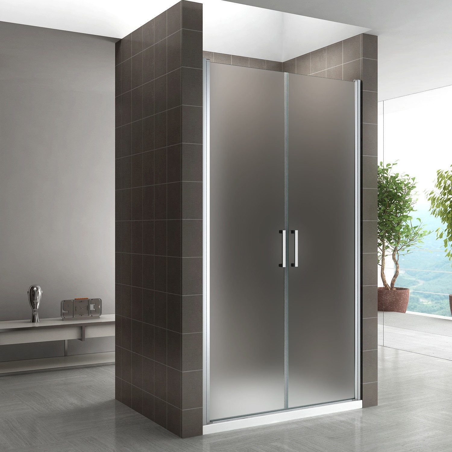 i-flair Dusch-Doppelflügeltür Duschtür Lara mit Pendeltüren aus satiniertem ESG Sicherheitsglas, 68x185 cm, 6 mm Sicherheitsglas