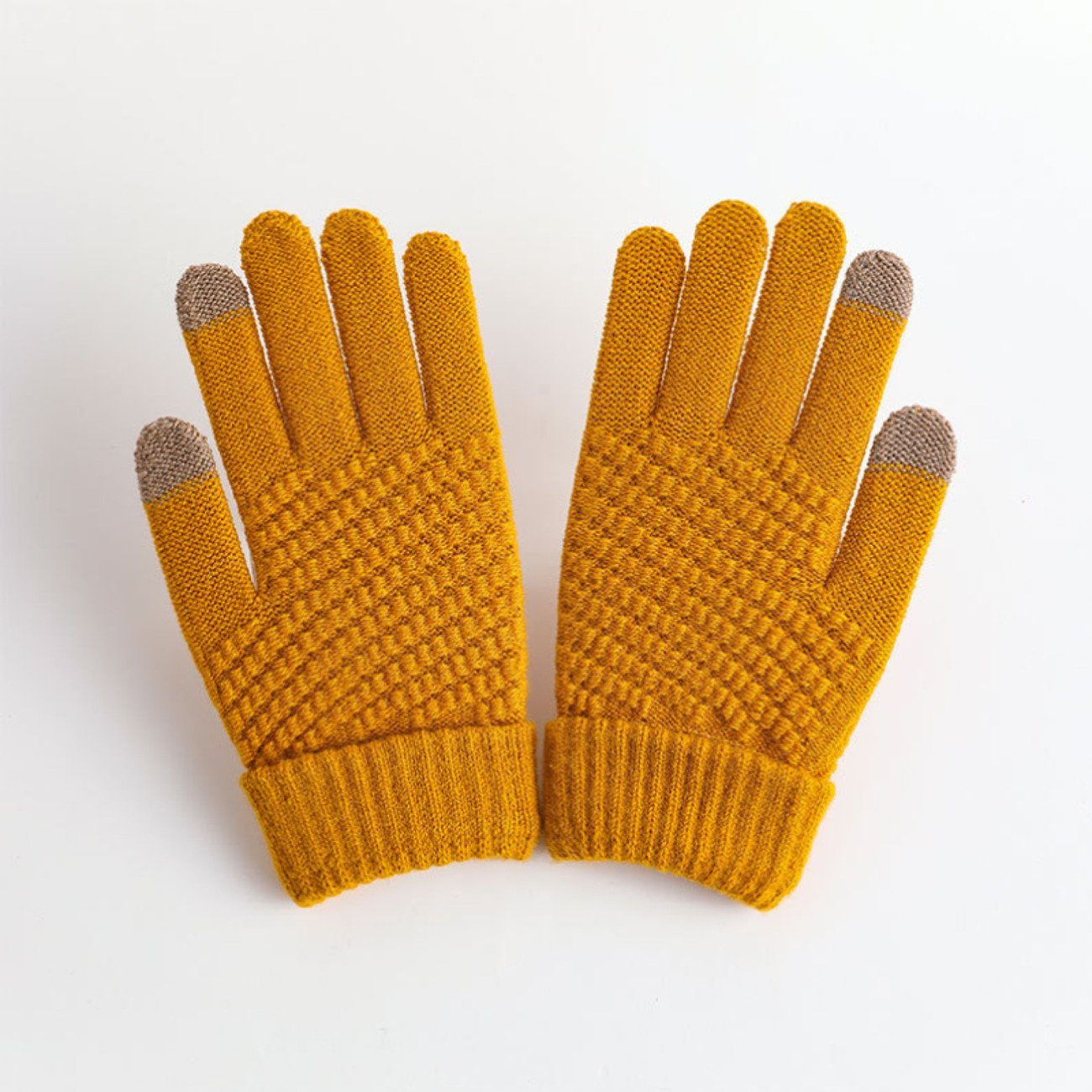 Union Reisen Strickhandschuhe Stilvolle warme Winterhandschuhe mit Touchscreen gelb1