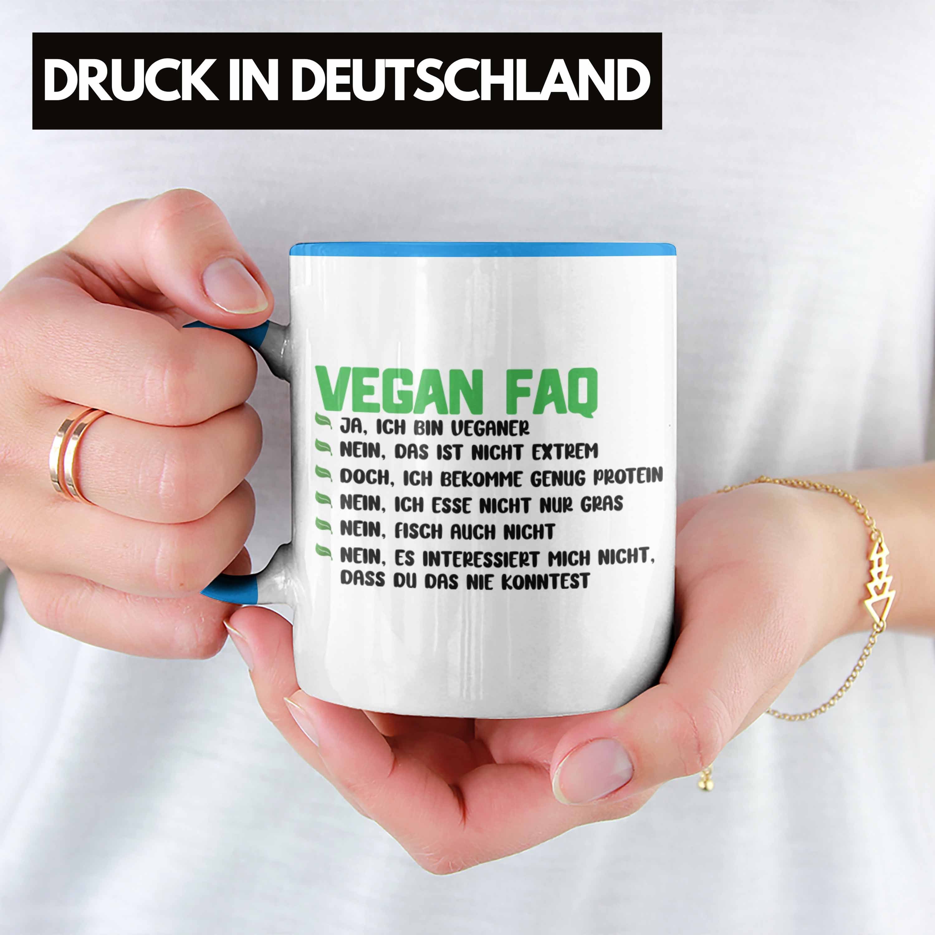 Tasse Geschenkidee Vegan Veganer Vegane Tasse Lustiger Geschenk Spruch Trendation Lebensweise Blau Trendation FAQ -