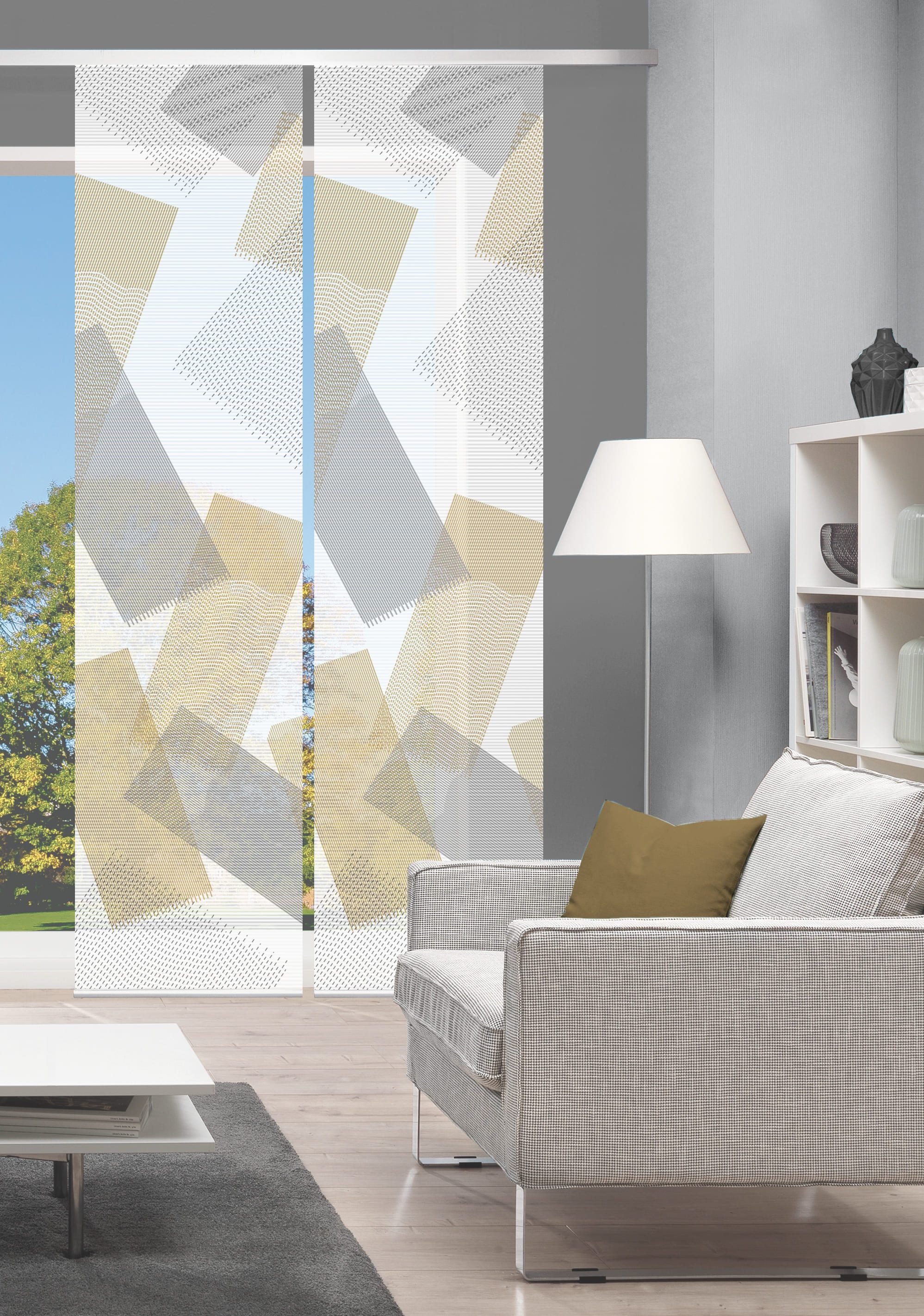 Vision S Schiebegardine NAYAH Schiebegardine, halbtransparent Bambus, 260x60 cm, Graphikmotiv (2 St), Paneelwagen, halbtransparent, 100% Polyester