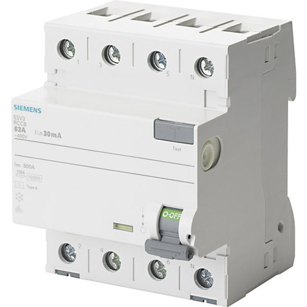 Sicherheitsrelais Siemens 5SV36466 FI-Schutzschalter A 4polig 63 A 0.3 A 400 V