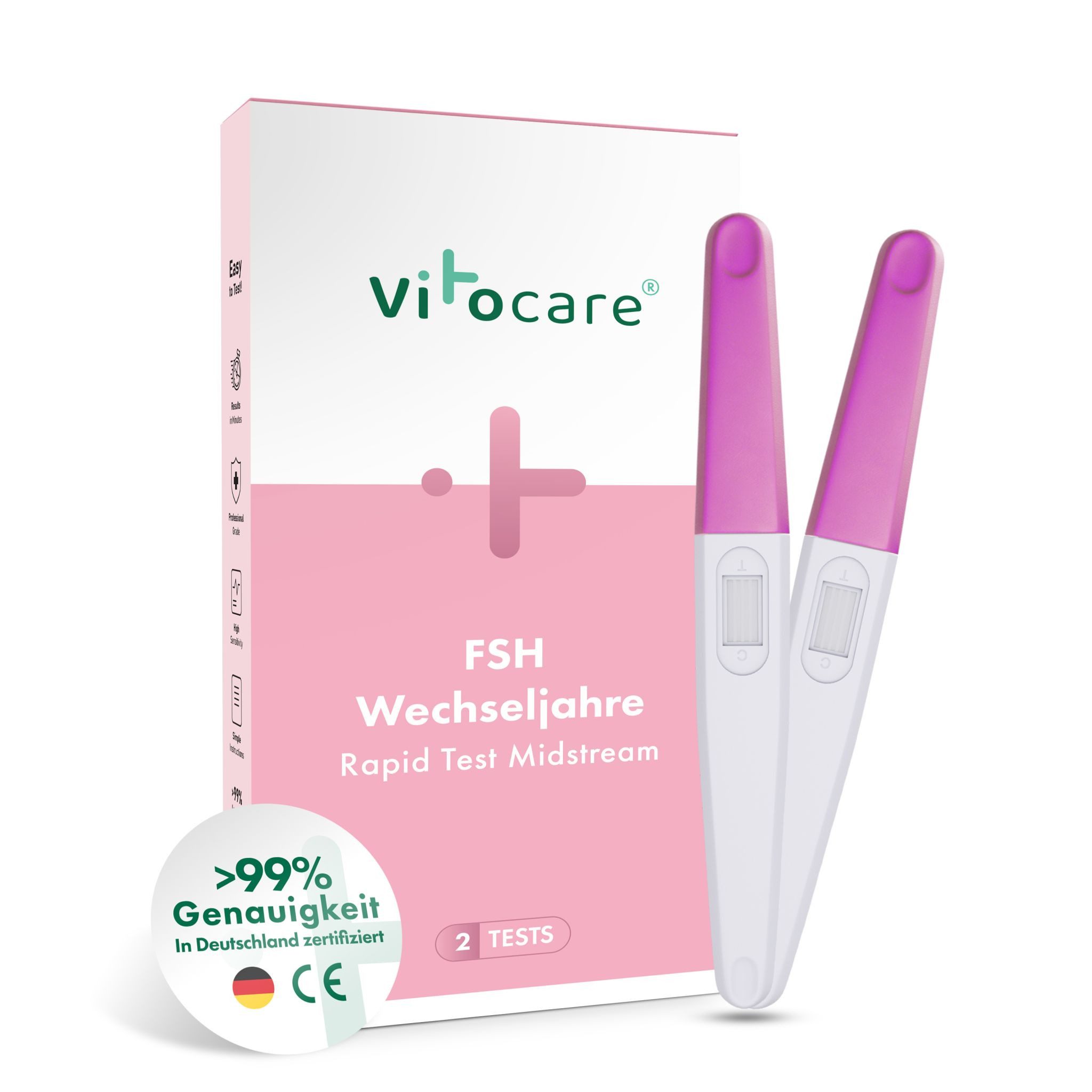 Vitocare Ovulationstest Vitocare Wechseljahre Test FSH, Menopause Selbsttest f. Zuhause 2x, 2-tlg., Schnelle Ergebnisse – nach nur 3 Minuten