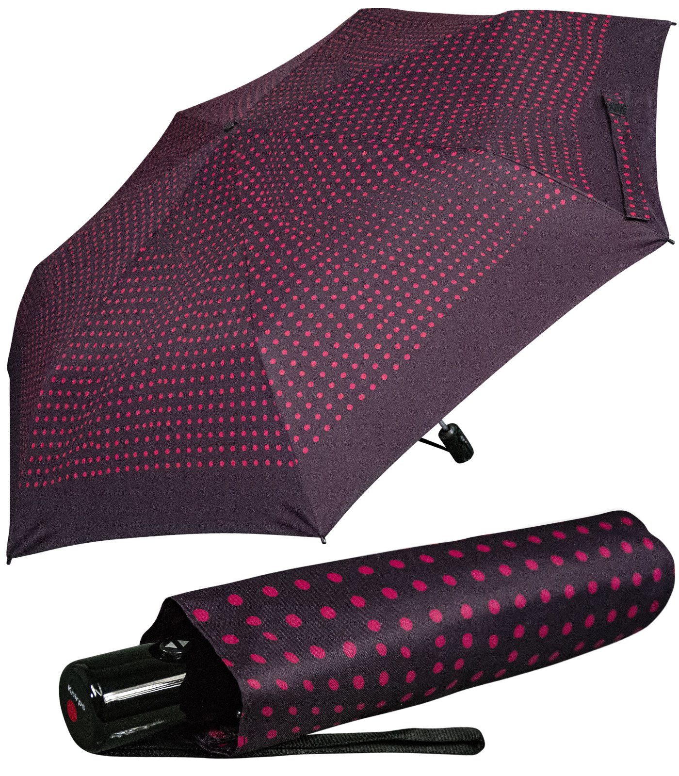 Knirps® Taschenregenschirm leichter, kompakter Schirm mit Auf-Zu-Automatik, schönes Design - Punkte Difference berry pink