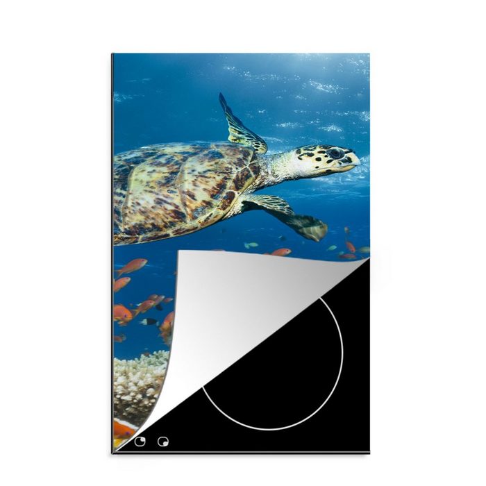 MuchoWow Herdblende-/Abdeckplatte Korallenriff mit Schildkröte Vinyl (1 tlg) Küchen Dekoration für Induktionsherd Induktionskochfeld