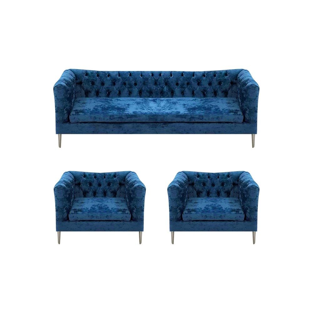 JVmoebel Chesterfield-Sofa Stoffsofa mit Sessel in Grau, Chesterfield-Design, 3 Teile, Made in Europa