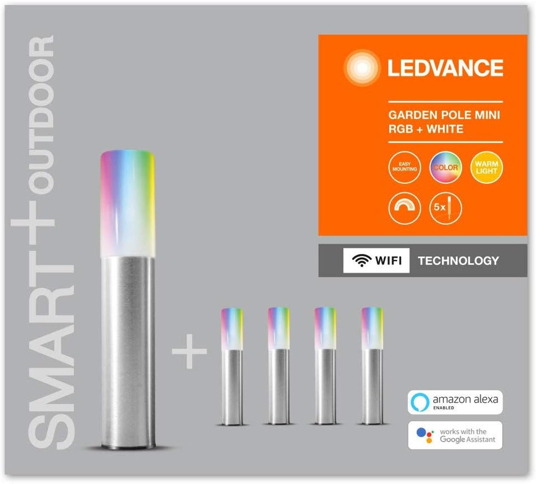 Steuerung, Erdspieß RGB Wifi dimmbar Gartenleuchte App LED-Leuchtmittel Ledvance LED, Gartenleuchte Außenleuchte Wegeleuchte Smart 5er, RGBW, mini mit