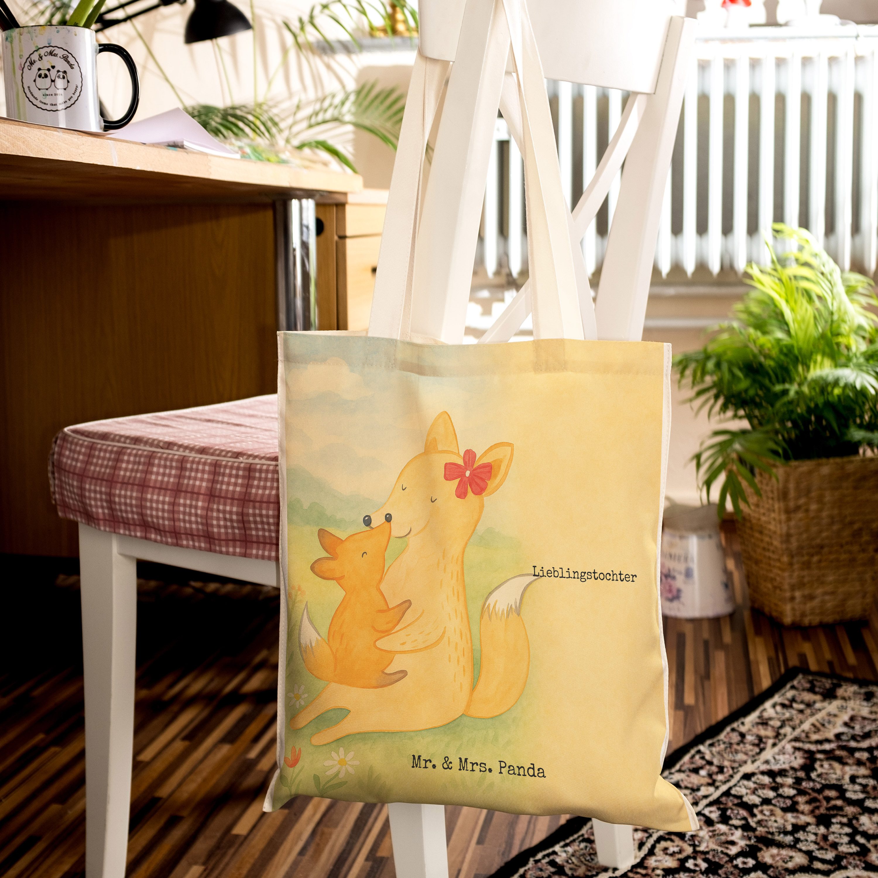 Mr. & Mrs. Panda Tragetasche Fuchs Mama Design, Tote Bag, Weiß, Schoß, Geschenk, Beuteltasche, All (Packung), Lieblingstochter Mama Tochter Beziehung Kind